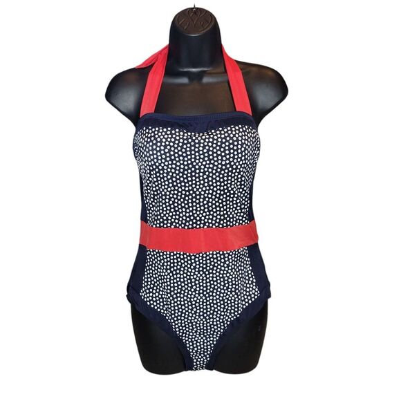 Boden Red and Black Halter One-Piece Swimsuit - Picture 1 of 4